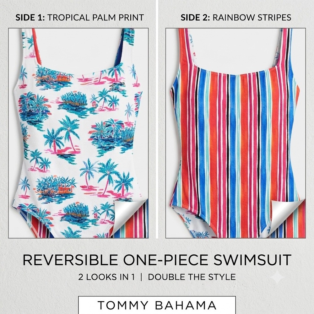 Tommy Bahama Womens Island Cays Oasis Reversible One Piece Swimsuit Pink Size 10